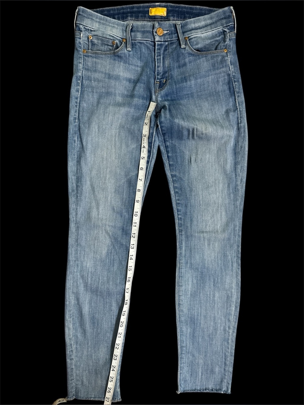 MOTHER Denim Frayed Hem Skinny Straight Jeans Medium Wash Size - Picture 8 of 9